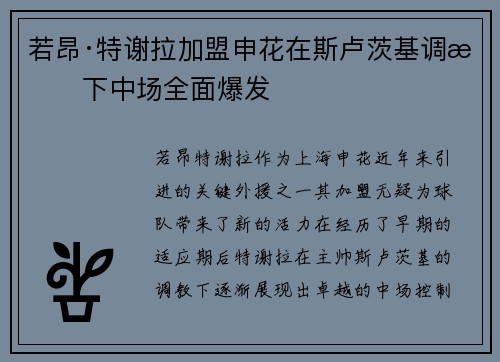 若昂·特谢拉加盟申花在斯卢茨基调教下中场全面爆发